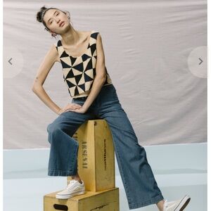 Carleen double-layer crop tank in diamond check size S